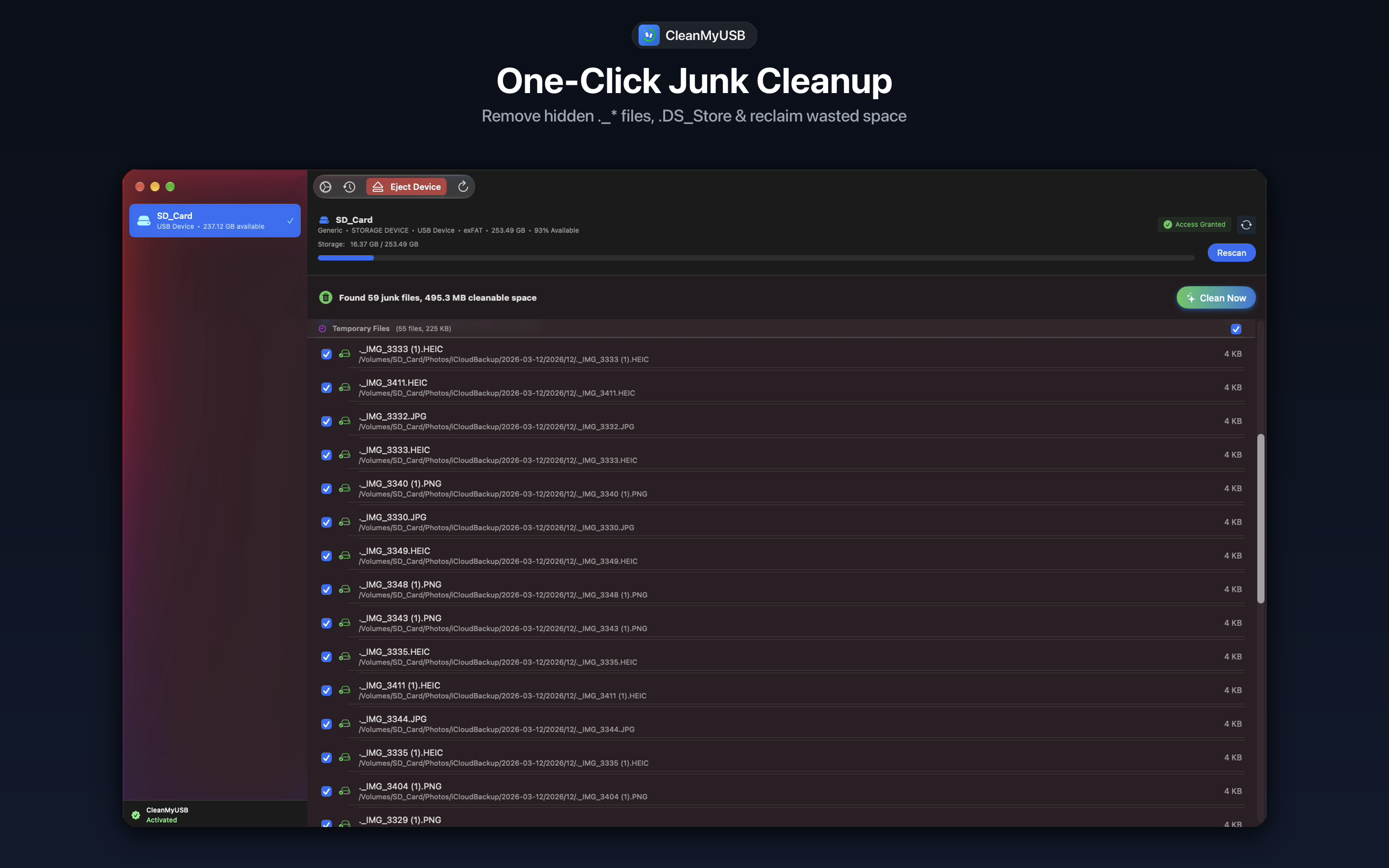 CleanMyUSB App Interface